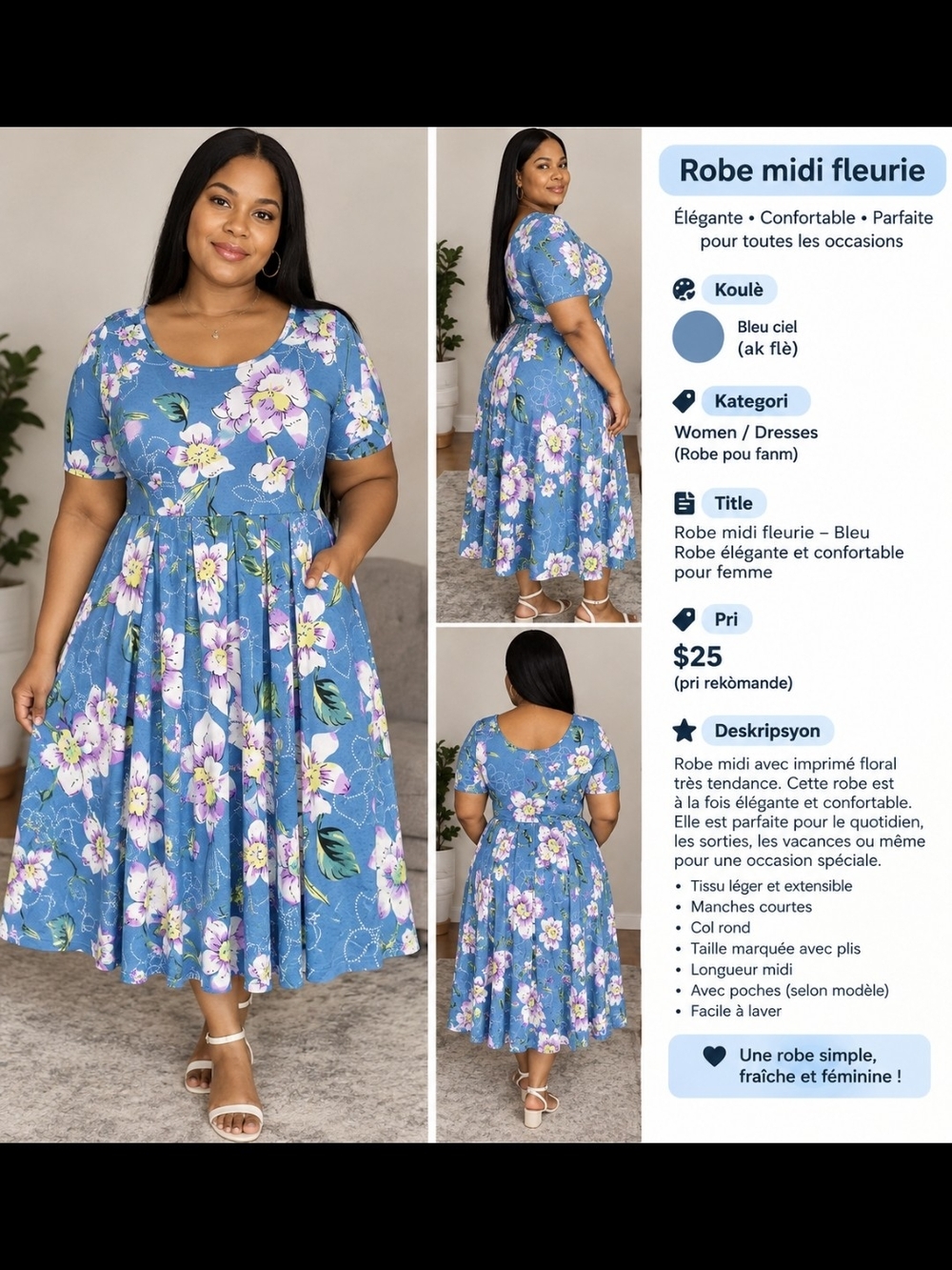 Blue Floral Midi Dress by